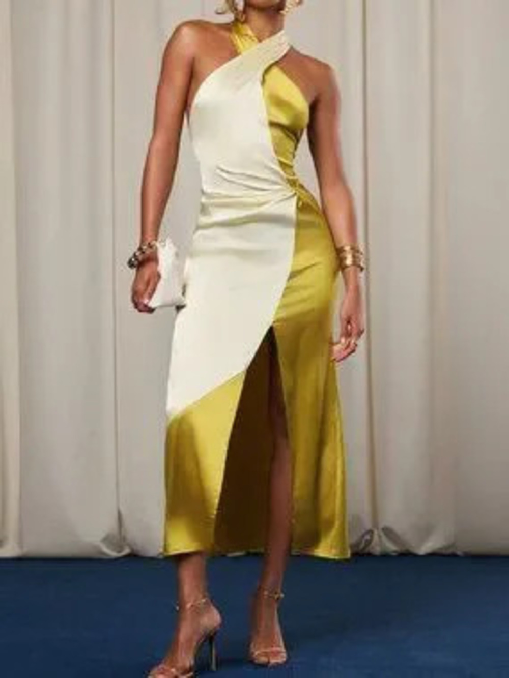 Multicolor Sexy Women's Halter Cold Shoulder A-Line Maxi Dress